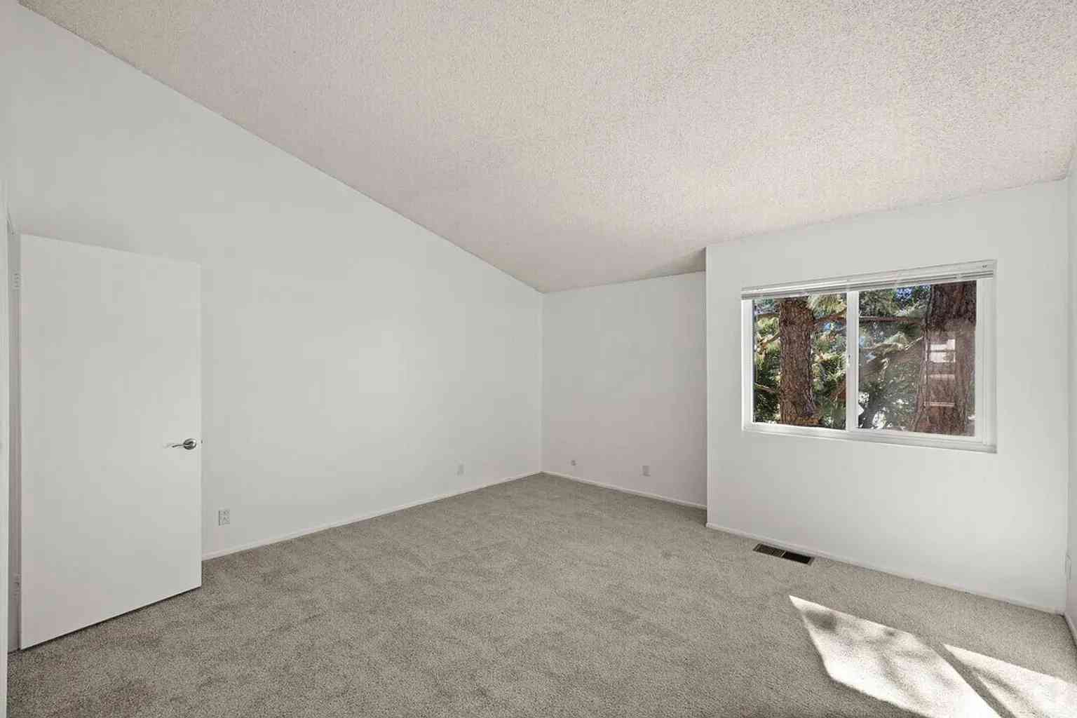 bedroom vaulted ceilings plush carpeting