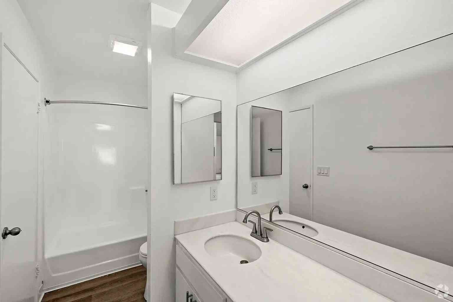 renovated bathroom vanity mirror shower tub